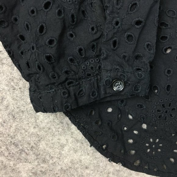 Madewell Top XS Blouse Long Sleeve Black Eyelet Ruffle Lace Career Gothic Romanc - Picture 6 of 12